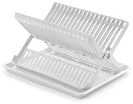 AC - Escurridor de Platos con Bandeja, Drena al Fregadero, Fabricado en Plástico, Bandeja para el Agua, Ideal para la organización y Limpieza - 33 x 37 x 21 cm - Color Blanco