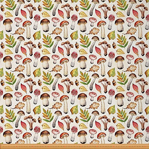 Loussiesd Pilz Möbelstoff Meterware Natur Botanische Pflanzen Dekorationsstoff für Polster und Heimwerkerprojekte Natürliche Pilze Wildpilz Wasserdichter Outdoor Stoff 92x150cm Braun Weiß
