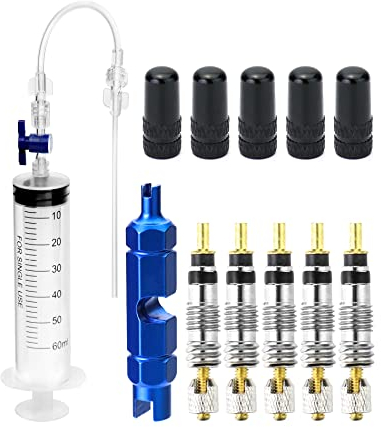 QWORK® Bicycle Tubeless Tire Sealant Injector Syringe Kit, Bike Tyre Repair Kit, With Bike Valve Core Removal Tool, Valve Core And Valve Cap