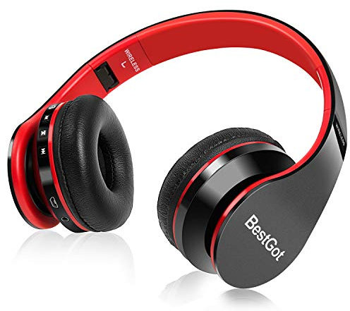 BestGot BT6002 Casque Bluetooth sans fil pliable pour enfants, garçons et filles, pour téléphone portable, TV, PC, ordinateur portable (noir/rouge)