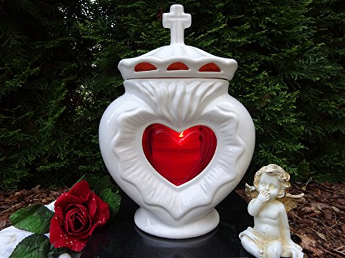 Grablampe Grablaterne Herz weiß 26,0cm Grabschmuck Grablicht Grableuchte Lampe Laterne Grabkerze Kerze Trauer Friedhof Liebe Gedenken