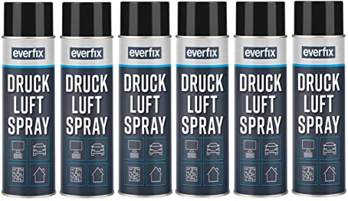 EVERFIX Druckluftspray (6 x 500 ml) Druckluft Spray zur Reinigung von PC, Tastaturen - Laptop Cleaning Spray