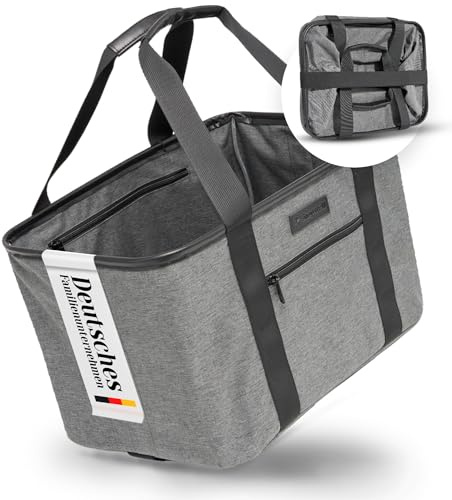 Shopwell Panier à provisions pliable de 30 litres | Panier pliable pour faire les courses et le rangement | Panier à provisions pliable pour toute la famille | Sac de courses stable et sûr (gris/noir)