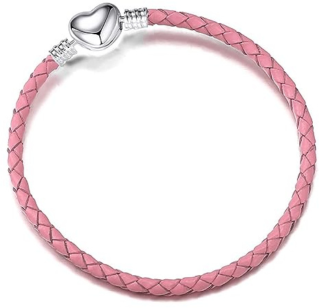 OutstandLong 3mm Pink Leather Bracelet Heart Barrel Snap Clasp Handmade Braided Wristband for Pandora European Charm Bead DIY Jewelry 20CM