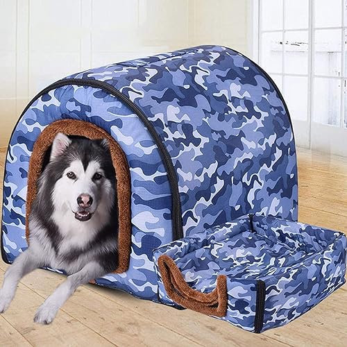 GGoty Extra großes Hundebett, faltbar, 2-in-1-Hunde-Sofa, Kissen, wasserdicht, Anti-Angst, Haustier-Unterschlupf, abnehmbar, waschbar (XXL 92 x 68 x 72 cm, G)