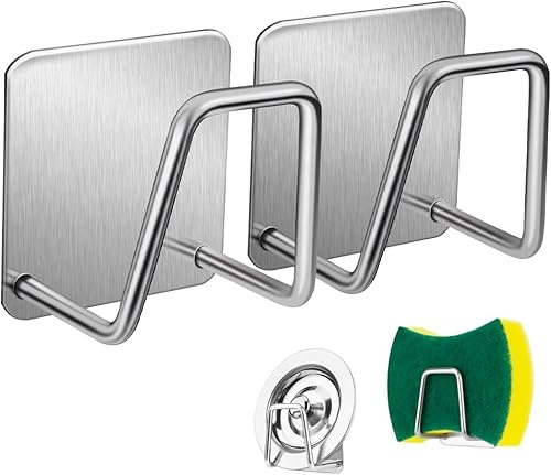 Firavggu 2 STK Schwammhalter Spülbecken 304 Edelstahl Schwammhalter Küche Selbstklebend Sponge Holder Silber Kitchen Sink Wasserdicht Spülschwamm Halterung Spülschwammhalter Küchenschwammhalter