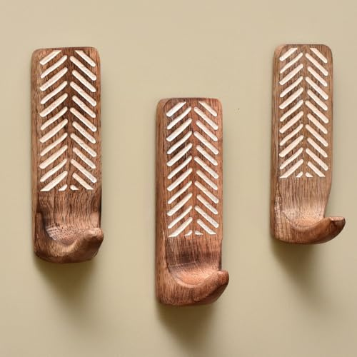 Boho Key Indian Shelf 3 ganci, 6 strisce di legno ganci da parete adesivi per decorare la parete per appendere appendiabiti e asciugamani