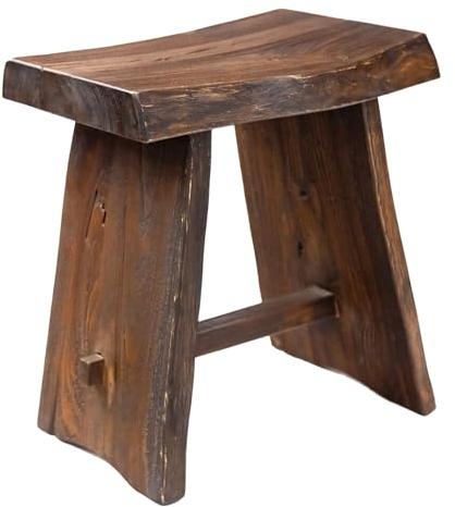 NORDIC STYLE TEAK Dusch- und Badhocker, Teakholz-Duschbank, Innen- und Außenbereich, Duschhocker für Innendusche, 45 cm (rustikales Finish mit gebogenem Sitz)