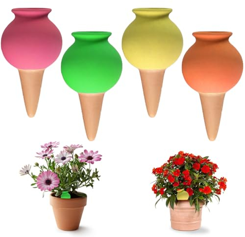 Lvjkes 4 Stück Tonkegel bewässerung,Bewässerung zimmerpflanzen,Kugelförmiges Design Lassen Sie das Wasser automatisch ab,ohne Sorgen beim Ausgehen,Geeignet für verschiedene Blumentöpfe(1 Satz/400 ml)
