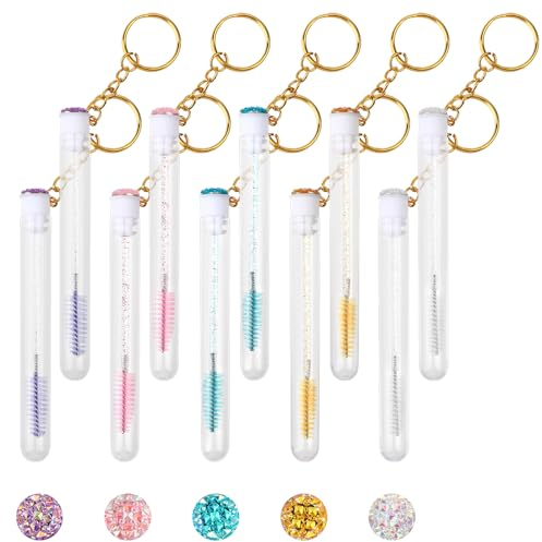 Qianyu Lot de 10 baguettes jetables pour mascara en cristal, pinceaux de maquillage, applicateurs, extensions de cils avec porte-clés en diamant, tube de brosse à cils pour femmes et filles