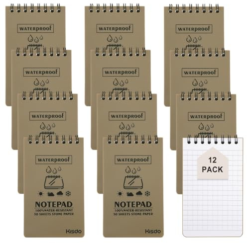 IBEQUEM 12 Stück Pocket Wasserdichte Notizblock, A7 Allwetter-Notizbuch mit Top-Spirale, 3 x 5 Zoll Mini-Spiral-Notizbücher für Outdoor-Aktivitäten, Aufnahme und taktische Tasche (Braun)