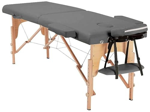 PLUS SANTE Table de Massage Pliante en Bois Aria Noir, Ivoire, Gris, Bleu, Rose, 60 ou 70cm, 2 Plans légère avec Sac de Transport et Accessoires (Gris, Largeur 70 cm)