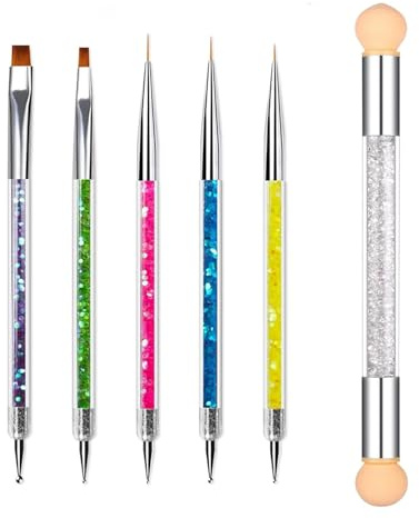 NXPUXP 6 Pièces Pinceaux en Détail À Ongles,Pinceau Ongle,Pinceaux En Détail à Ongles,Pinceaux Ongle Gel UV Nail Art,Outil de Pinceau à Dessin De Points,Stylo À Ongles 2 En 1