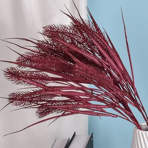 AKNGFO 5-Gabel-Schilfgras, 73 cm, für Hochzeiten, haarige Früchte aus Kunststoff, Herbst-Schilf, künstliche Blumen, Heimdekoration, Blumenstrauß (Farbe: Weinrot) (Weinrot)