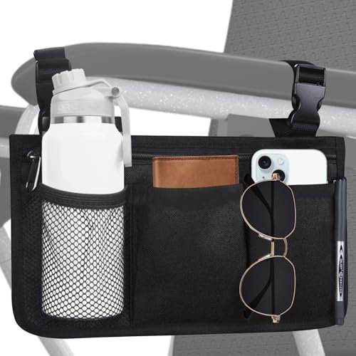 Rollstuhl Armlehnen Seitentasche, Walker Organizer-Tasche mit Reflektierenden Streifen Wasserdichte Aufbewahrungsbeutel für Rollstuhl, Mobility Scooter, Walker, Rollator Tragezubehör