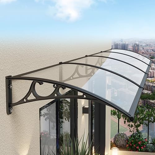 Auvent de Porte d'Entrée,Marquise de Porte d’Entrée avec Protection Uv Contre la Pluie et la Neige,Auvent de Véranda avec Panneau en Polycarbonate et Cadre en Aluminium (60x260cm/24x102,Clear)