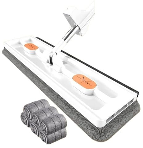 Nouveau style grande vadrouille plate vadrouille de sol en microfibre à glissière autonome vadrouille humide et sèche compatible avec les outils de nettoyage des sols à domicile(White mop 6 rag)
