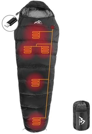 MANTUOLE Beheizter Schlafsack, 5 Stück, Multi-USB-Stromunterstützung, Heizkissen, betrieben mit Akku-Powerbank oder Anderen USB-Netzteilen, tragbare, kompakte Tasche, Mumien-Stil.