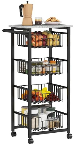 HOMCOM Carrito de Cocina con Ruedas, 4 Cestas, 49,5x31x91 cm, Gris Claro