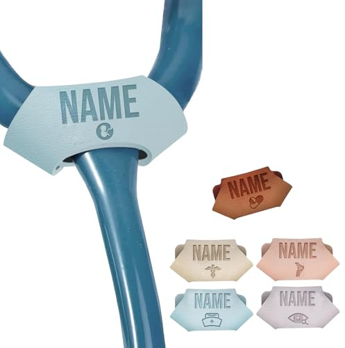 Personalisiertes Stethoskop-Namensschild, Leder Accessoire mit individueller ID-Gravur für Ärzte, Krankenschwestern, Tierärzte, medizinische Assistenten, Geschenke zur Krankenschwesternwoche, Blau | Individuelle ID-Gravur, Für Ärzte, Krankenschwestern, Tierärzte, Medizinische Assistenten