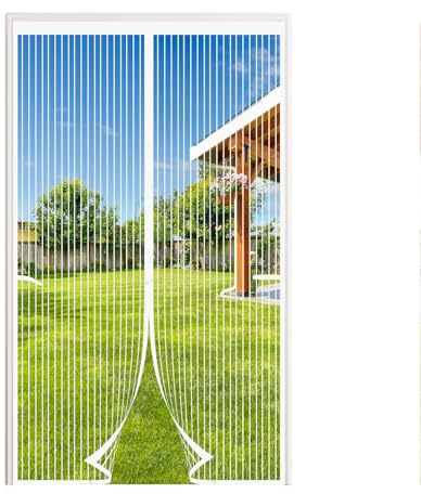 RiupFloh Magnetic Screen Door 35X94 Inch Door Screen Magnet Closure Easy Install Hands-Free Mesh Curtain for Front Door Patio Garage Sliding Keep Flies Out Dog and Kid Friendly,White