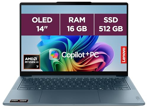 Lenovo Yoga Slim 7 14AKP10 - Ordinateur Portable 14'' OLED WUXGA Copilot+ (AMD Ryzen AI 7 350, RAM 16Go, SSD 512Go, AMD Radeon 860M Graphics, Windows 11 Home) Clavier AZERTY Français - Tidal Teal