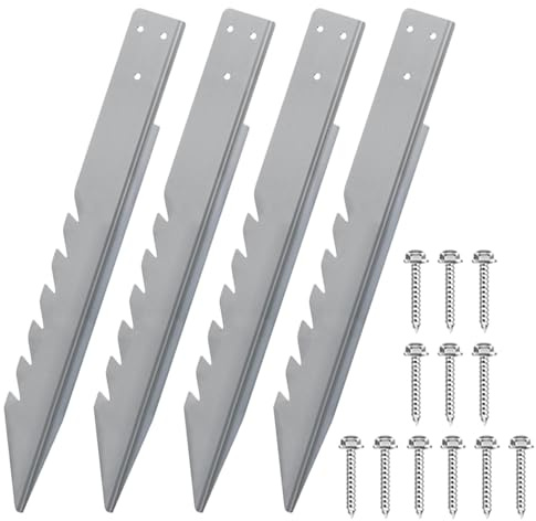 Reparatur von Zaunpfosten | Metallanker für den Boden mit Reparaturheringen | Metallheringe mit Schrauben 4 Stück für robuste Außenstützen, geneigtes oder gebrochenes Holz und Giard