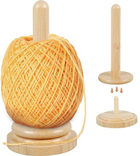 Wooden Yarn Holder for Crochet Wool Thread Holder Rotatable Bamboo Yarn Spinner Spool Stand Knitting Crocheting Accessories Wool Ball Stand Dispenser Gifts for Knitters Lovers