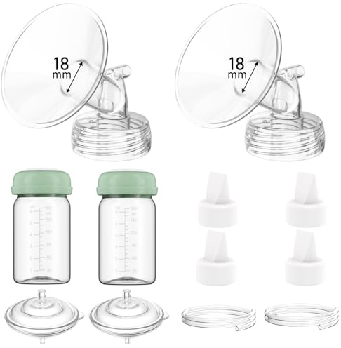 Breast Pump Parts Compatible with Spectra S1/S2/9 Plus/Synergy Gold, Full Set Replacement Parts for Spectra Include 18mm Flange, Duckbill Valve, Backflow Protector, Tubing, Bottle, Not Original Parts