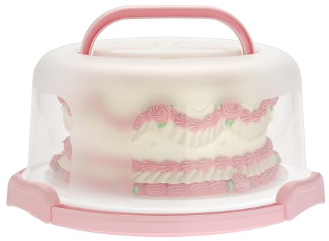 OLegei Boîte de transport à gâteaux portable en plastique multifonction Boîte à gâteaux porte-gâteau avec poignées et plateau tournant pour cupcakes, desserts, pain, tartes (rose, 30cm)