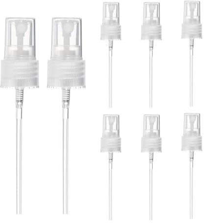 YELARXI Fine Mist Spray Top, Spray Bottle Top Nozzle Sprayer Reusable Replacement for 20 Caliber Bottles Pump - Fitting For(Essential Oil Bottles/Perfumes/Cleaning Solution) 8 Pcs & Clear
