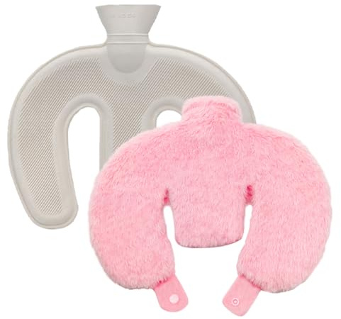 Borsa Acqua Calda Collo Cervicale, 1L U Forma Borsa Acqua Calda Peluche, borsa acqua calda Cervicale con Copertura Morbido Peluche, per Collo Spalle Vita, Hot Water Bottle Calde Notti