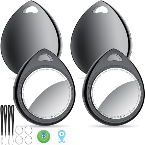 QCOQ® Air Tags Lot de 4 Noir 2026, Traceur Bluetooth Anti-Perte avec Batterie Remplaçable, Compatible avec l’App Localiser (iOS), Balise Intelligente pour Clés, Sacs, Bagages et Portefeuilles