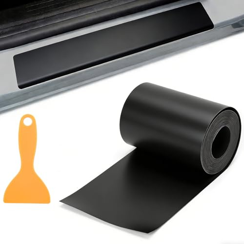 Film Carbone Voiture, 10 cm x 3 m Noir Protection Seuil de Porte Voiture | Autocollant Carbone, avec Grattoirs en Plastique, Résistant aux Rayures et Imperméable, pour La Plupart des Voitures