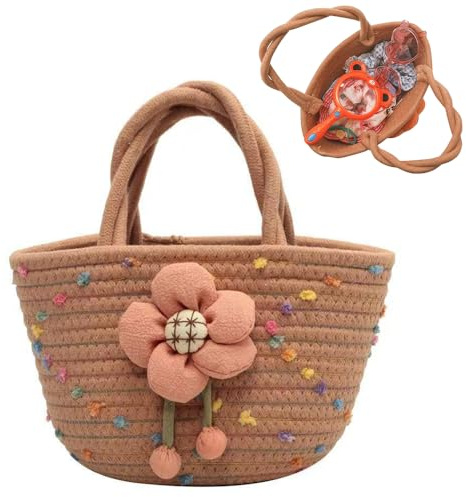 YGCHEN Borsa a Tracolla in Paglia con Fiori per Ragazze, Borse da Spiaggia in Tela Paglia Boho per Bambine e Donne, Borsetta Leggera per Vacanze, Viaggi, Spiaggia e Estate (Kaki)