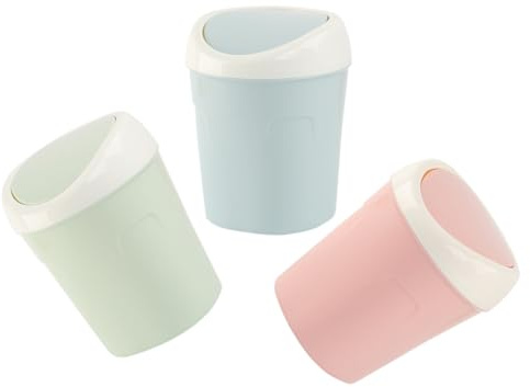 DECHOUS Mini Poubelle de Table en Plastique Pp Portable avec Système Anti-odeurs, Lot de 3 pour Bureau et Maison, Poubelle Compacte et Pratique pour Salon