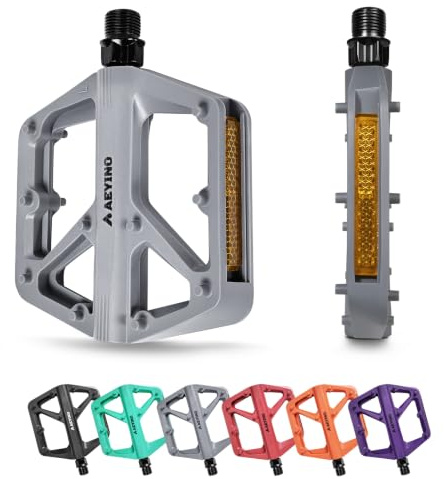 AEYINO Nylon Flat Bike Pedals - 9/16 Large Platform | Non-slip surface pins, wider platform for extra support, 9/16 spindle fits MTB, road, gravel & hybrid adult bicycles