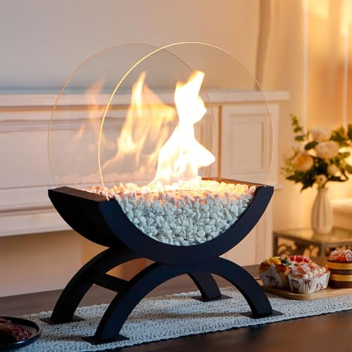 JHY DESIGN Ronde Grande Cheminée de Table Portable de 48 cm de Hauteur