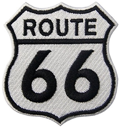 Aufnäher, bestickt, Design: Route 66 Autobahn Verkehrsschild, zum Aufbügeln oder Aufnähen