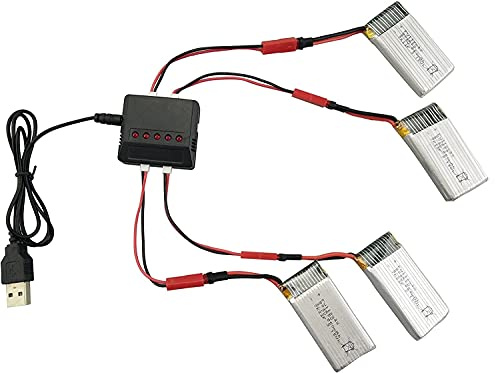 YUNIQUE GREEN-CLEAN-POWER - Kit mit 4 Li-Po Batterien 3.7V 850mAh + Ladegerät für Syma X56, X56W, X54HW, X54HC Drohnen | Verlängerte Flugzeit | Hohe Leistung, 50x26x9 mm - 50 gr, Silber