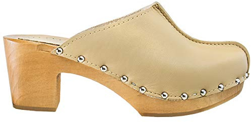 ESTRO Damen Clogs Leder Schuhe aus Holz CDL03