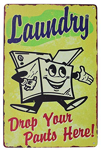 Hioni Laundry Drop Your Pants Here, Pancarte en Métal Panneau Poster Plaque Métallique Slogan Art Décor Vintage Pr Blanchisserie Salle De Bains