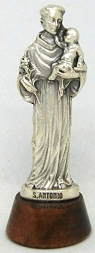 GTBITALY 40.049.30 034 Statue Argent San Antonio sur base bois avec inscription