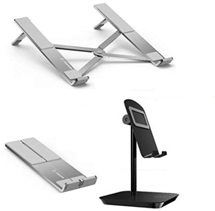 AKT Supporto PC Portatile Staffa di Raffreddamento e Supporto per Telefono 13-17 Pollici Pieghevole Portatile Base Rialzata con Borsa di Stoccaggio, Argento