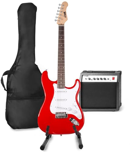 MAX GigKit E-Gitarrenset inklusive u. a. Gitarrenständer – Rot