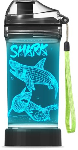 YuanDian Shark Gifts, Light Up Kids Water Bottle with 3D Ocean Animal Shark Design- 14 OZ Tritan BPA Free - Cool Drinking Cups Gift for School Kids Baby Boy Girl Child Christmas Holiday