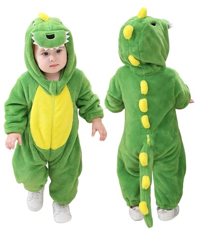 DOLADOLA Unisex baby-overall med huva，Djurdräkter för Bebisar,Bebisens Favorit Outfits för Alla Tillfällen(4-5 år, Grön dinosaurie)