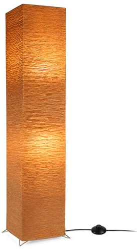 ACMHNC LED Stehlampe Papier Wohnzimmer, E27 Stehleuchte Schlafzimmer Mit Papierschirm, 2 Flammig Warmes Licht Papier Standleuchte Leselampe Für Restaurant Esszimmer, H: 123Cm,Braun