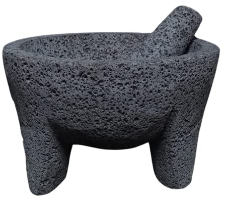 Lindo Brand, Mörser und Stößel-Set, Rührschüsseln, Knoblauchzerkleinerer und Gewürzmühle, 17,8 cm, Molcajete, 17,8 cm, 17,8 cm, Schwarz