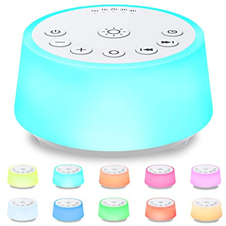Color Noise Sound Machines 10 Colors Night Light 25 Soothing Sounds Sleep White Noise Machine 32 Volume Levels 5 Timers Memory Function Adjustable Brightness